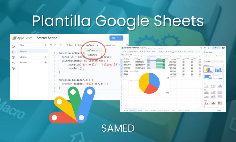 Imagen que muestra plantillas de Google Sheets y código App Script