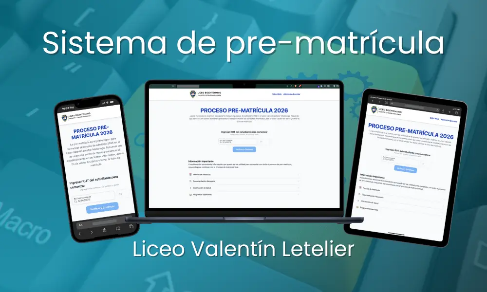 Imagen que presenta en diferentes dispositivos, la página web de pre-matrícula